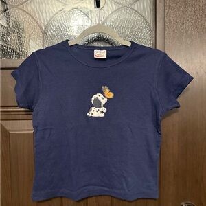 Y2K Baby Tee Navy with Dalmatian and Butterfly